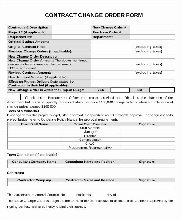 Sample Change Request form Best Of Sample Change order form 12 Examples In Word Pdf