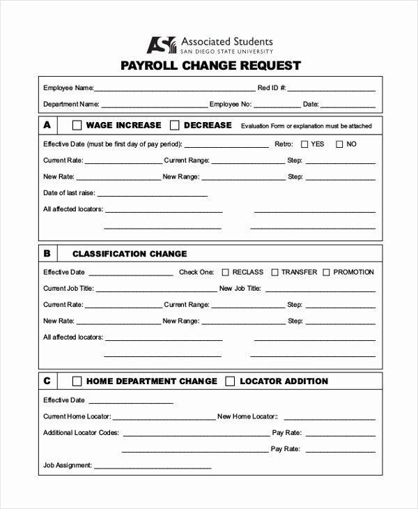 Sample Change Request form Best Of Sample Payroll Change form 10 Free Documents In Pdf