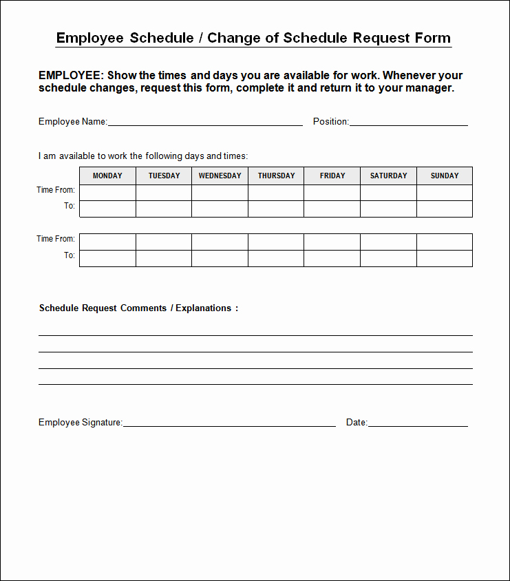 Sample Change Request form Elegant Employee Schedule Change form