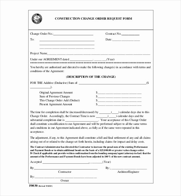 Sample Change Request form Inspirational 10 Sample Construction Change order forms