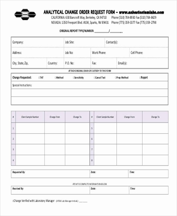 Sample Change Request form Inspirational Sample Change order Request form 9 Examples In Word Pdf