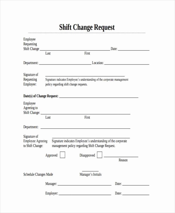 Sample Change Request form Inspirational Sample Employee Shift Change forms 7 Free Documents In