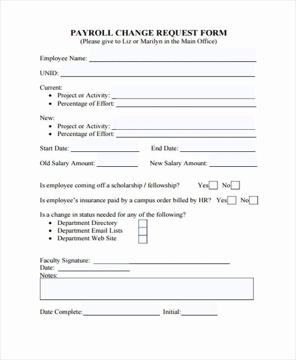 Sample Change Request form Luxury Printable Payroll forms