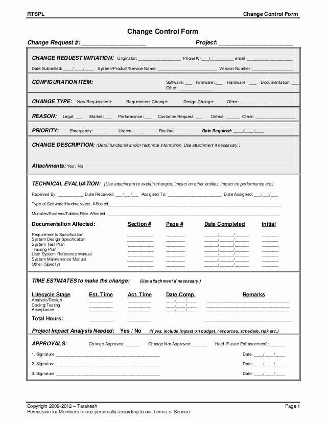 Sample Change Request form New Change Control form