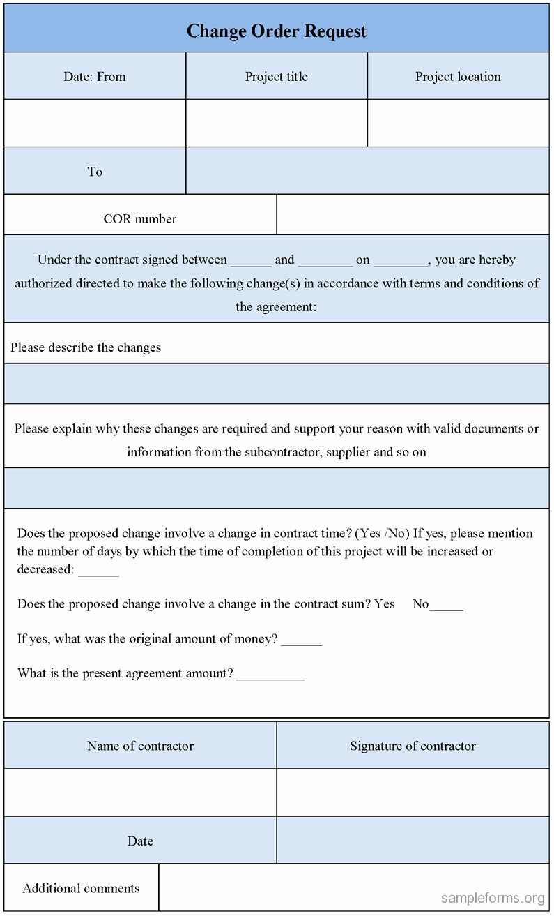 Sample Change Request form New Change order Request form Sample forms