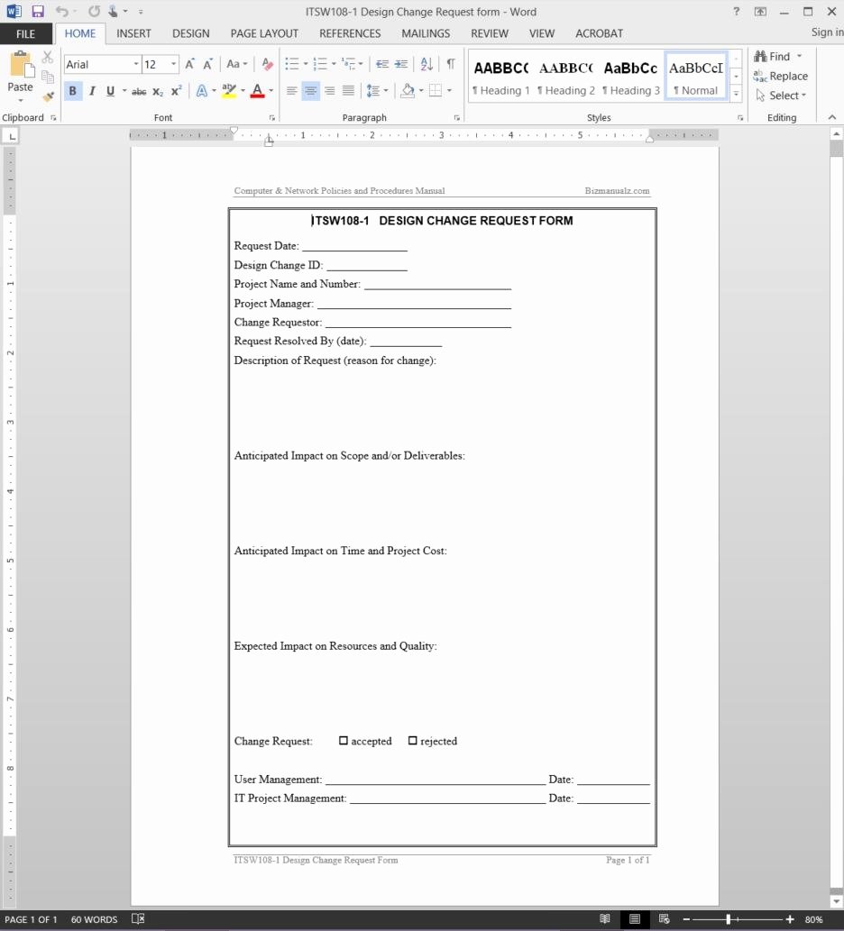 Sample Change Request form New Change Request Template