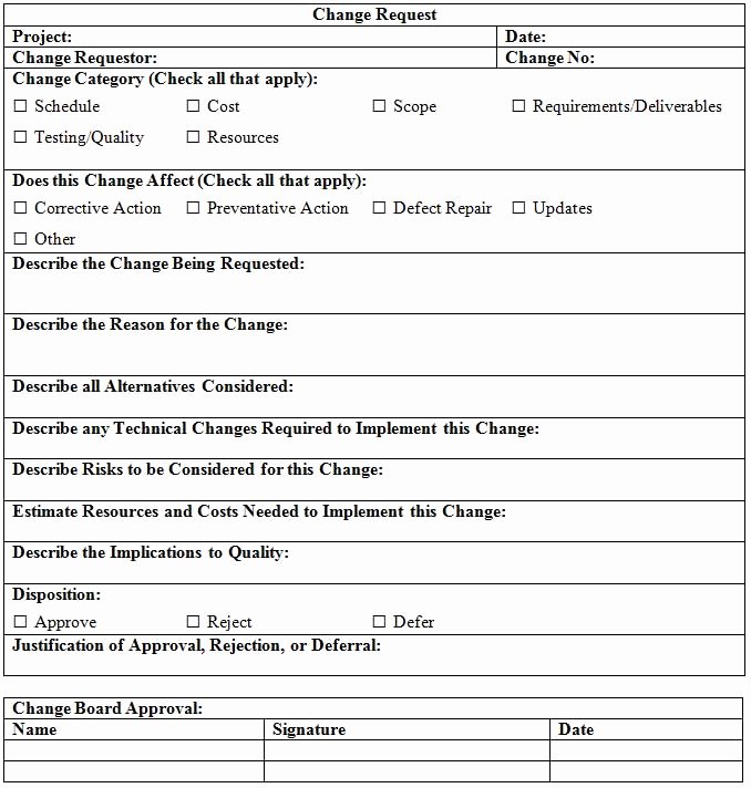 Sample Change Request form New Change Request Template Project Management Docs