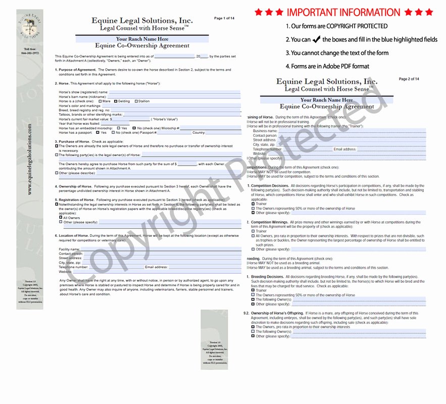 Sample Co Ownership Agreement Awesome Equine Legal solutions