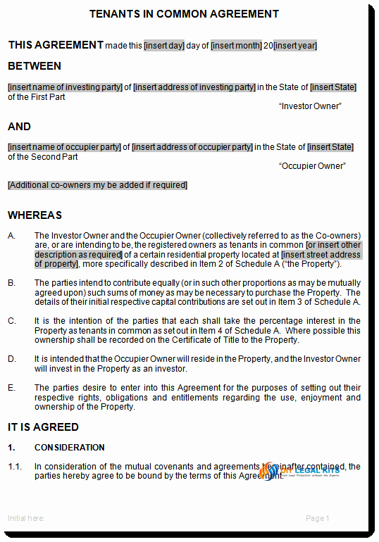 Sample Co Ownership Agreement Awesome Tenants In Mon Agreement Sample