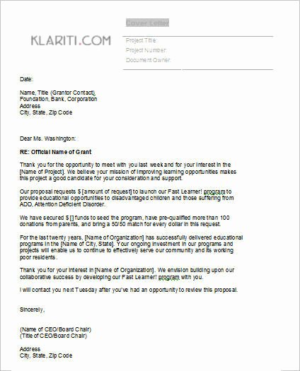 Sample Cover Letter for Grant Proposal New Grant Proposal Template – Ms Word with Free Cover Letter