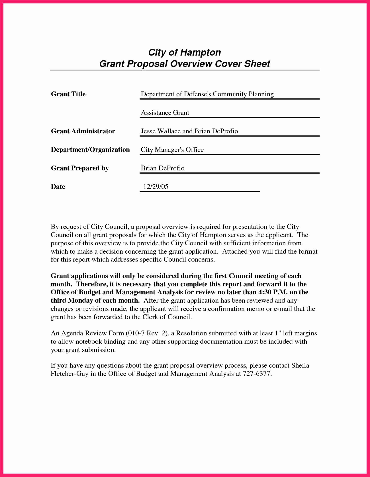 Sample Cover Letter for Grant Proposal Unique Grant Proposal Cover Sheet