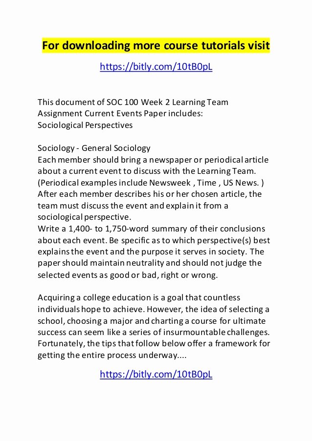 Sample Current event Paper Beautiful soc 100 Week 2 Learning Team assignment Current events Paper