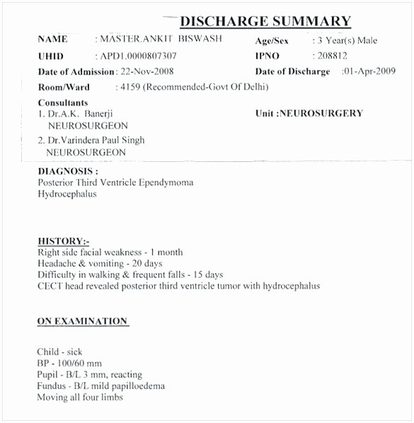 Sample Discharge Summary Best Of Discharge Summary Template