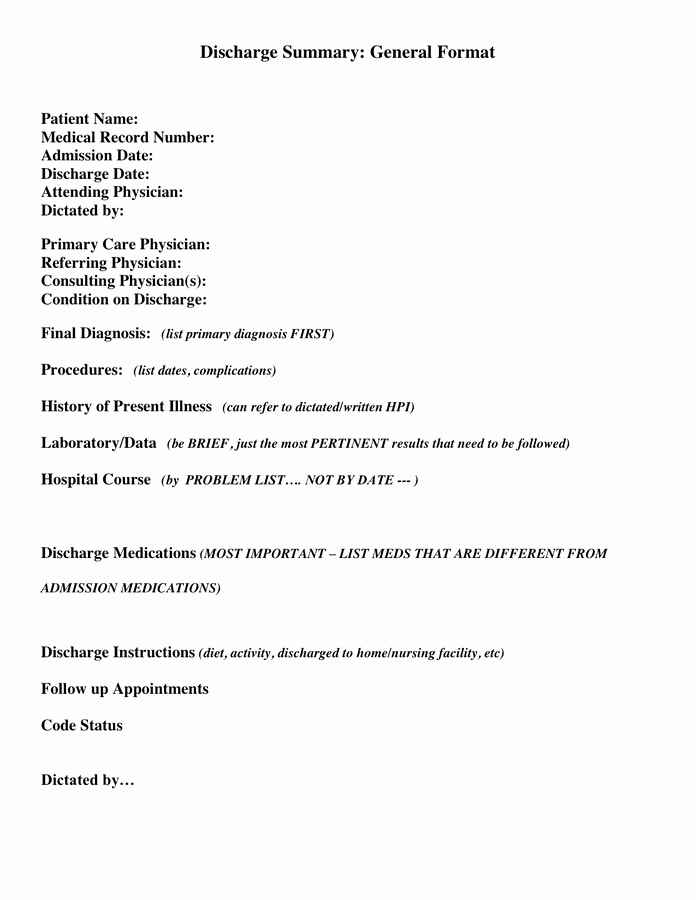 Sample Discharge Summary Fresh Discharge Summary Sample In Word and Pdf formats