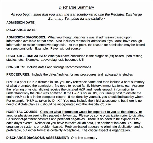 Sample Discharge Summary Fresh Discharge Summary Template