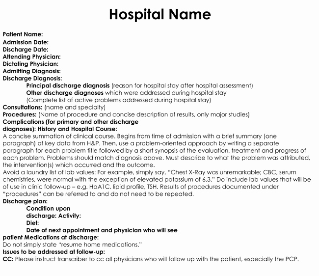 Sample Discharge Summary Unique Discharge Summary Templates 4 Samples to Create