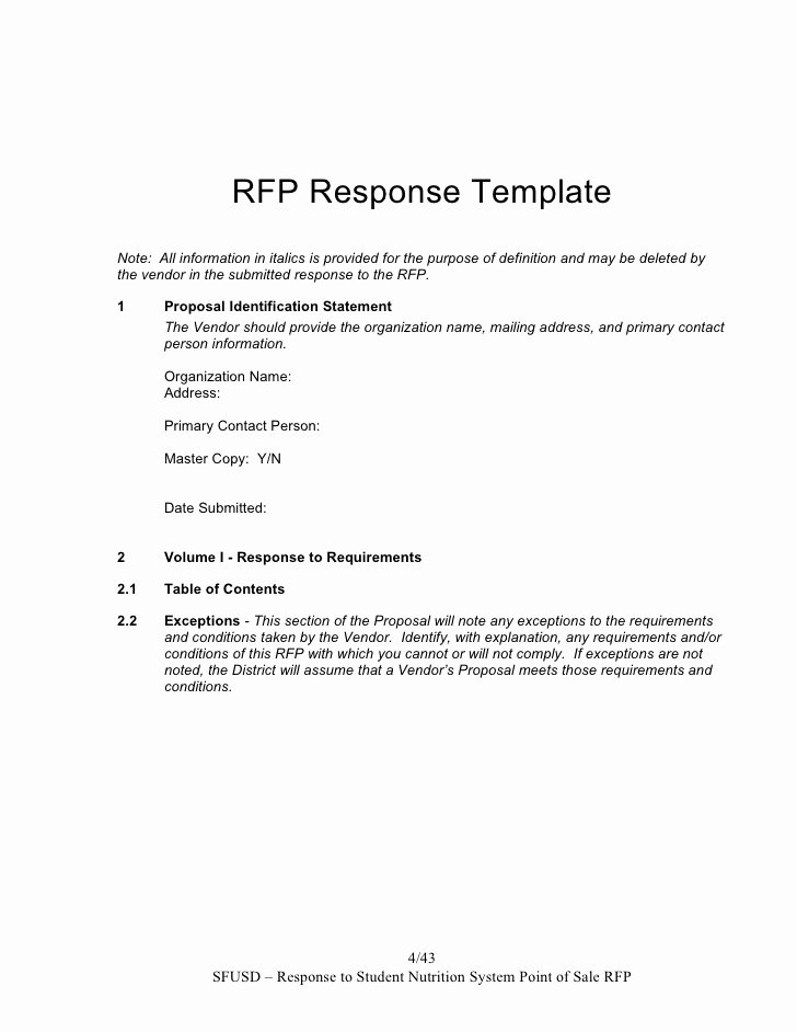 Sample Email for Proposal Submission Elegant Sns Pos System Rfp Response Template