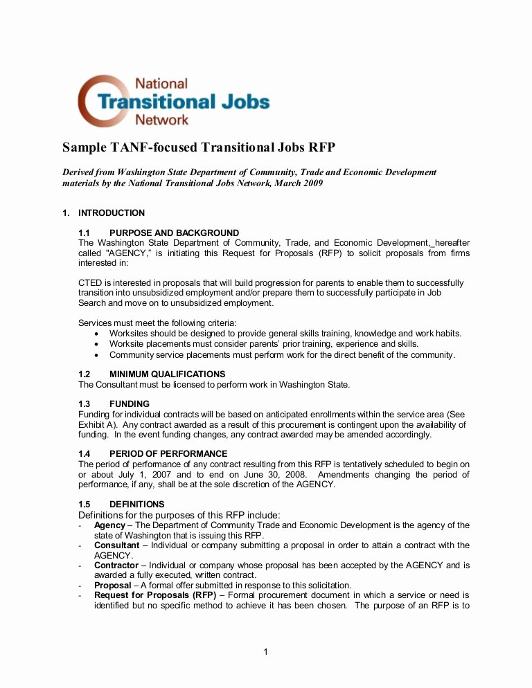 Sample Email for Proposal Submission Lovely Sample Tanf­focused Transitional Jobs Rfp