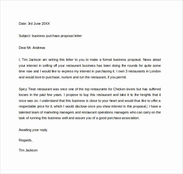 Sample Email for Proposal Submission New Business Purchase Proposal Letter