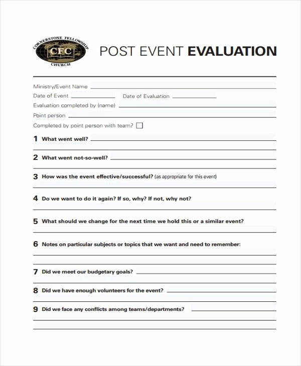 Sample event Evaluation form Beautiful 8 event Evaluation form Samples Free Sample Example