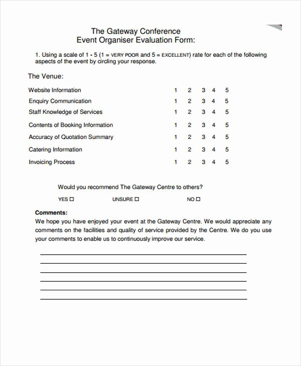 Sample event Evaluation form Elegant 30 event Evaluation form Templates