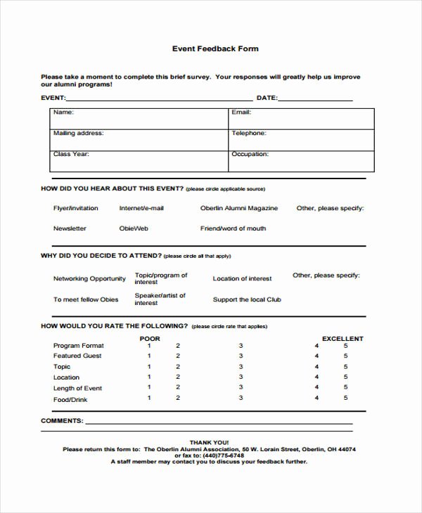 Sample event Evaluation form Inspirational 17 Sample event Feedback forms