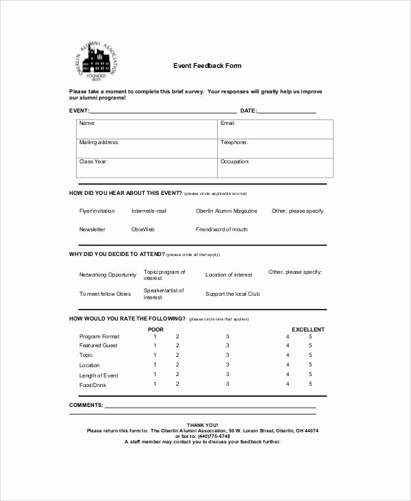 Sample event Evaluation form Inspirational 8 Sample event Feedback forms In Pdf