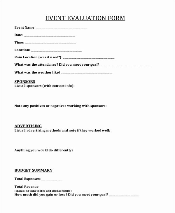 Sample event Evaluation form Luxury Sample event form 21 Free Documents In Pdf Doc