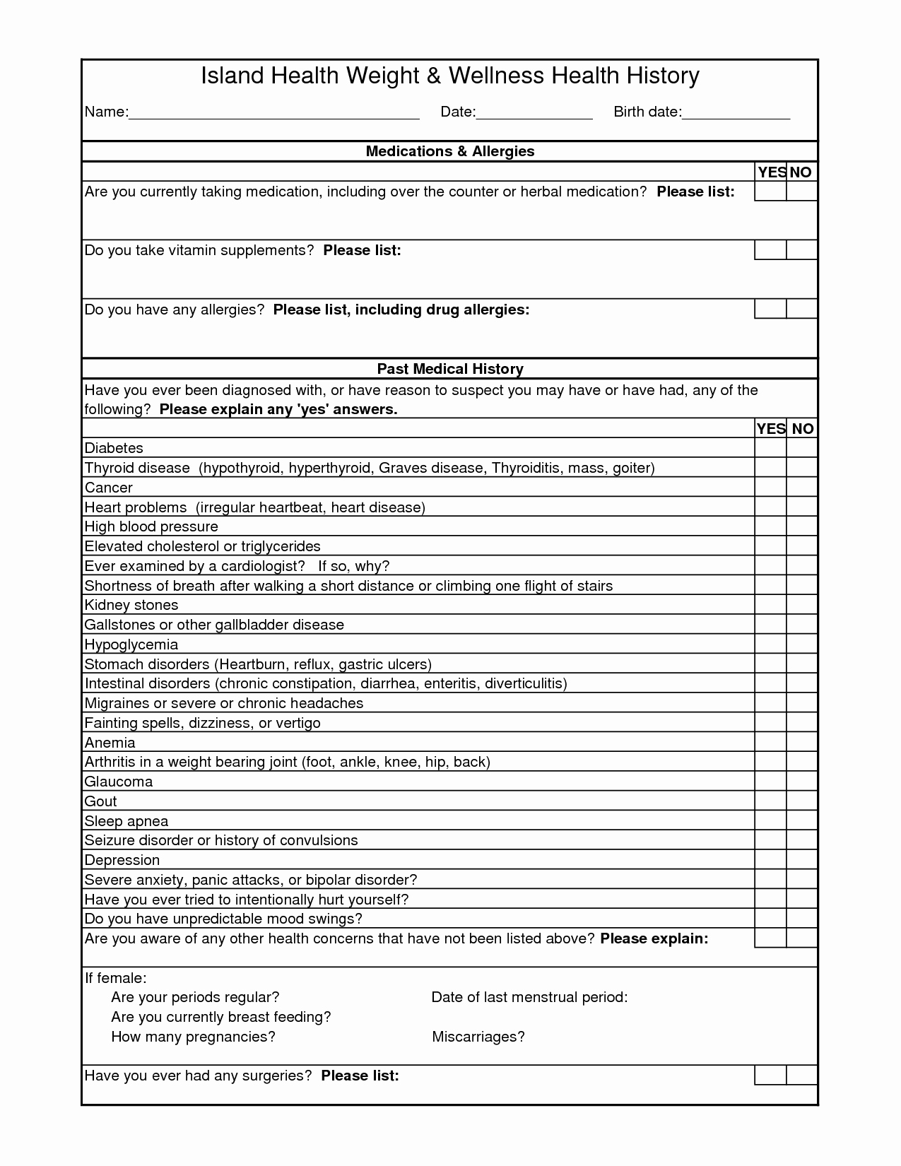 Sample Health History form Beautiful Personal Medical History form Template