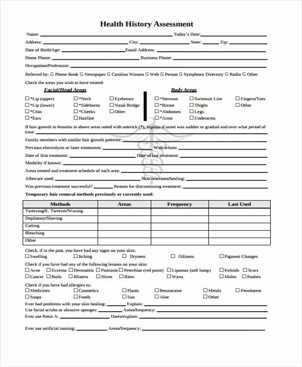 Sample Health History form Best Of 48 Sample assessment forms