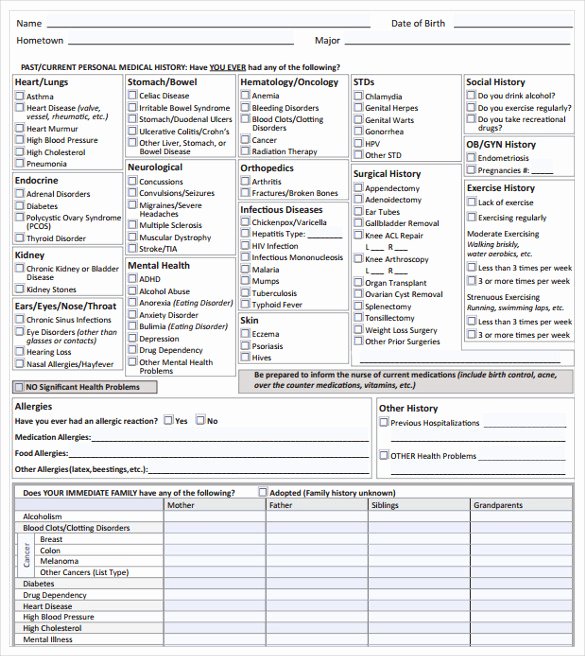 Sample Health History form Best Of 8 Medical History forms