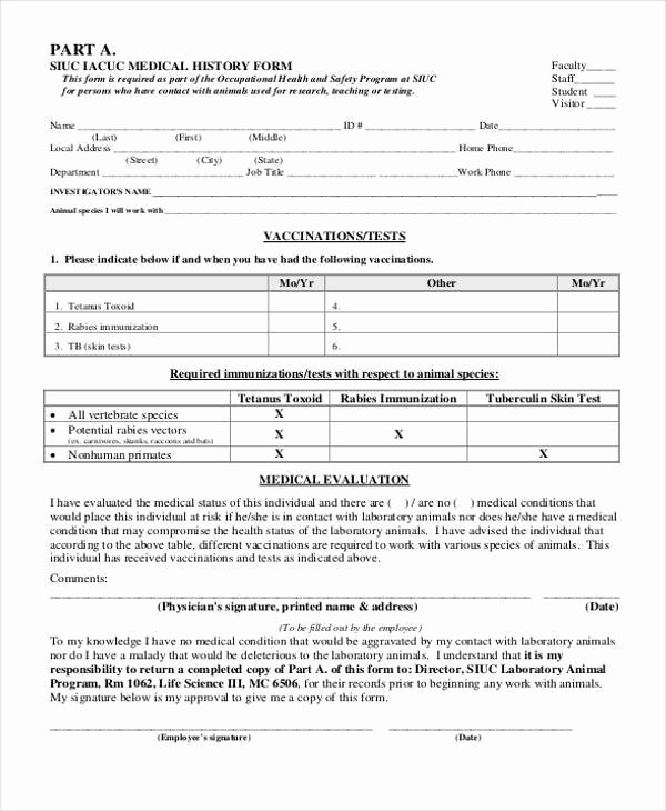 Sample Health History form Best Of Sample Employee Medical History forms 7 Free Documents
