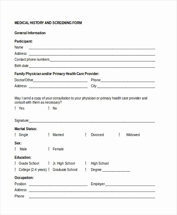 Sample Health History form Best Of Sample Medical History form 11 Free Documents In Doc Pdf