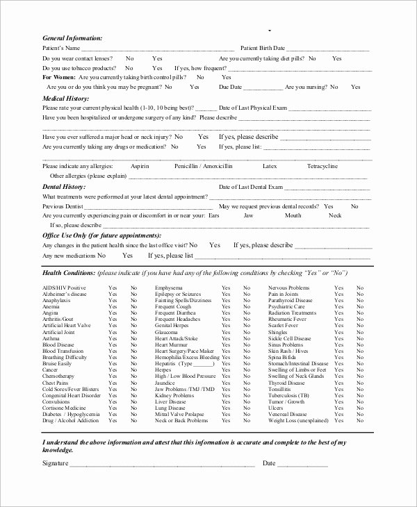 Sample Health History form Fresh 22 Of Surgery for oral Health History form Template