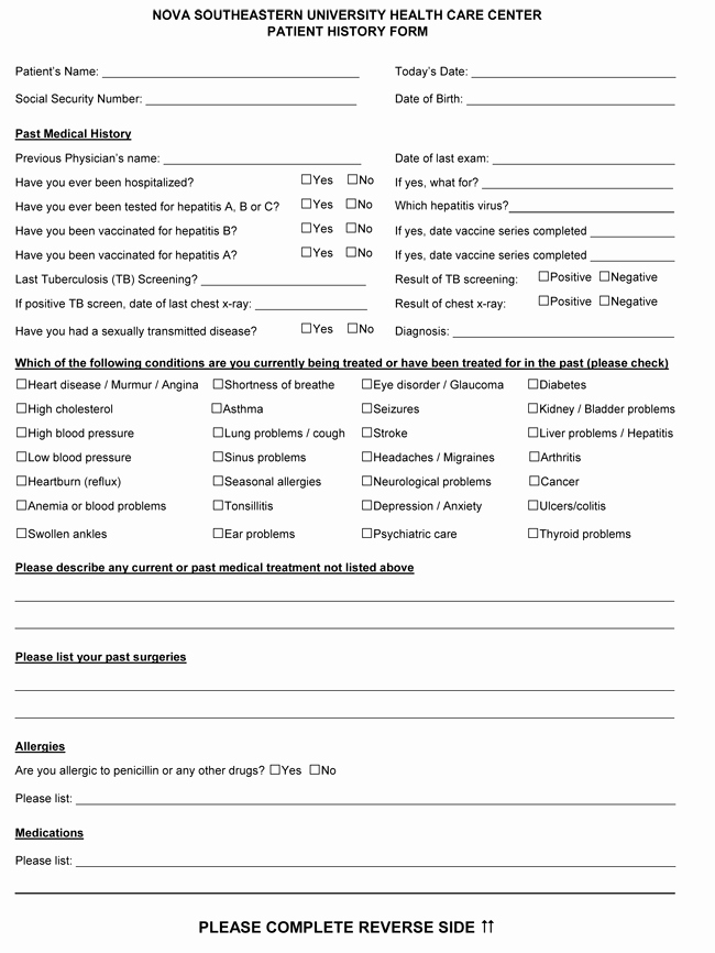 Sample Health History form Fresh Medical History form Samples Learn More About A Patients