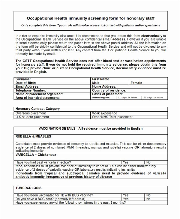 Sample Health History form Fresh Sample Health form 17 Free Documents In Word Pdf