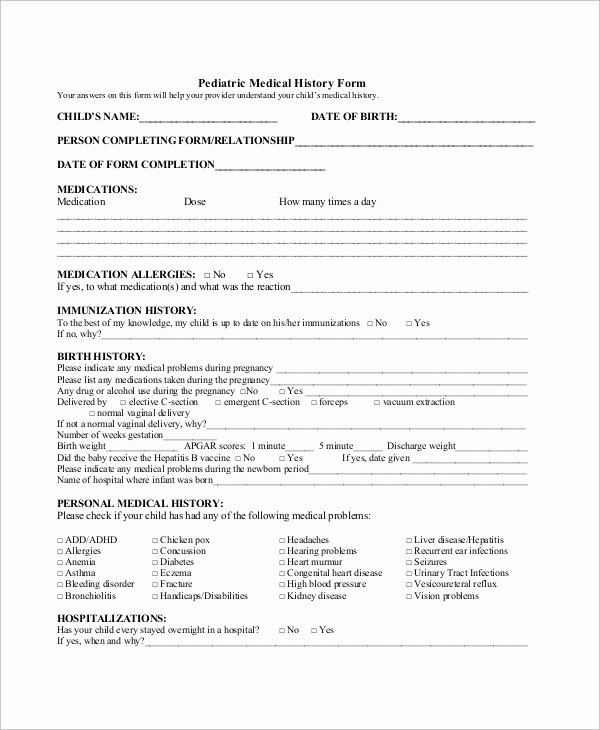 Sample Health History form Fresh Sample Medical History form 10 Examples In Word Pdf