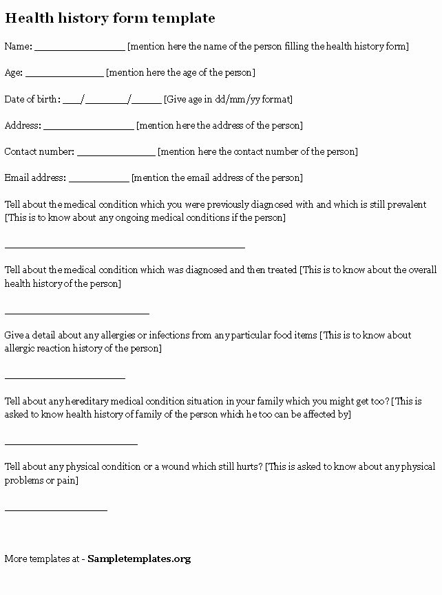 Sample Health History form Lovely Health History form Sample Of Health History form