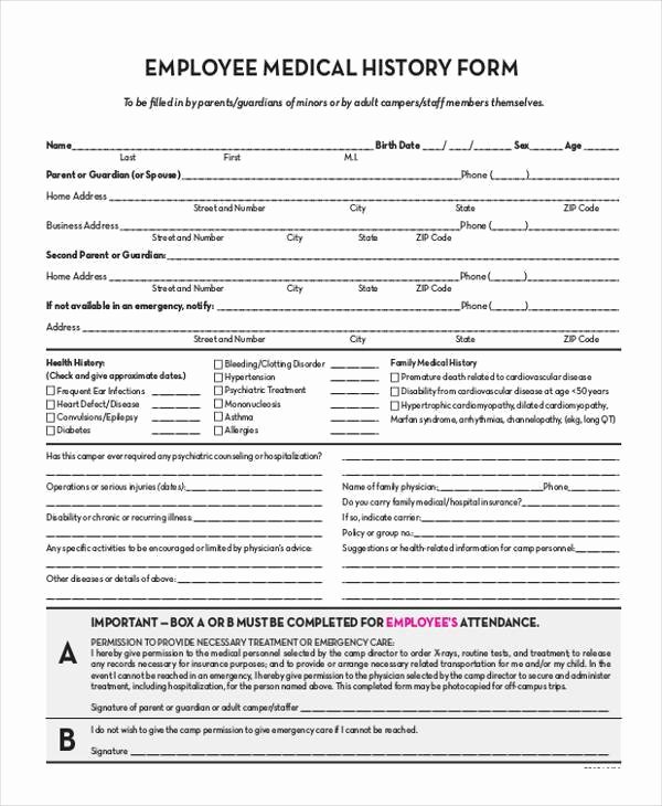 Sample Health History form Luxury Medical form In Pdf