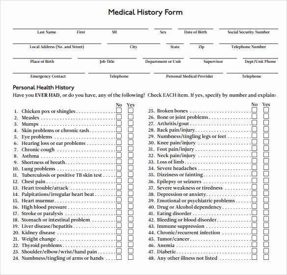 Sample Health History form New 15 Medical History forms