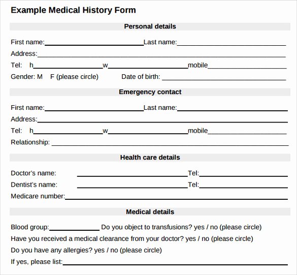 Sample Health History form New 8 Medical History forms