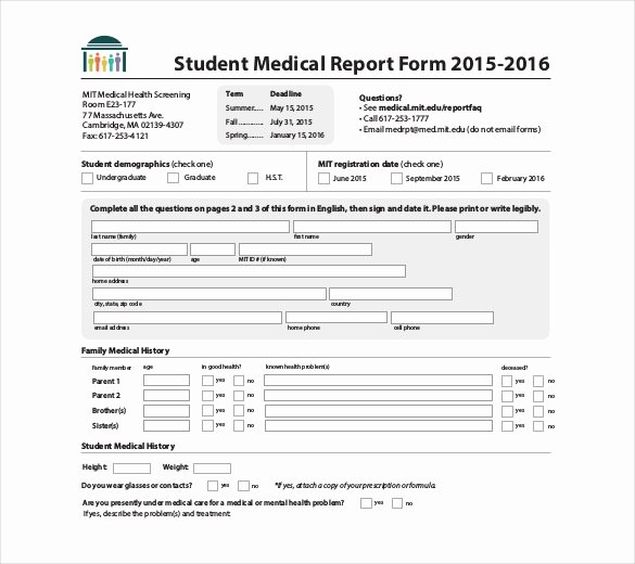 Sample Health History form New 9 Medical Report Templates Free Sample Example format