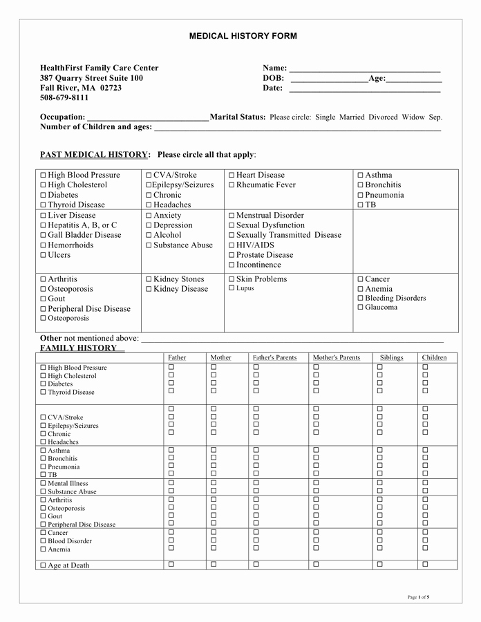 Sample Health History form New Medical History form Sample In Word and Pdf formats
