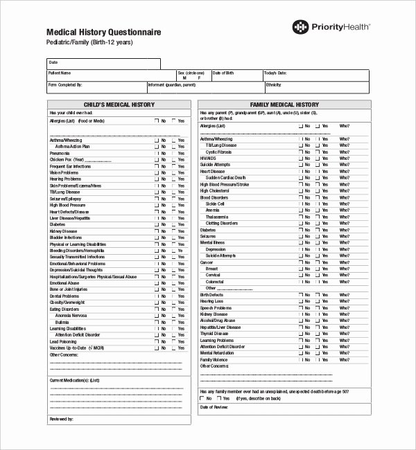 Sample Health History form Unique 21 Sample Medical History forms