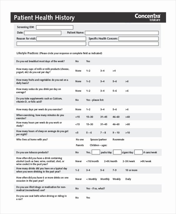 Sample Health History form Unique Sample Health History form 10 Free Documents In Pdf