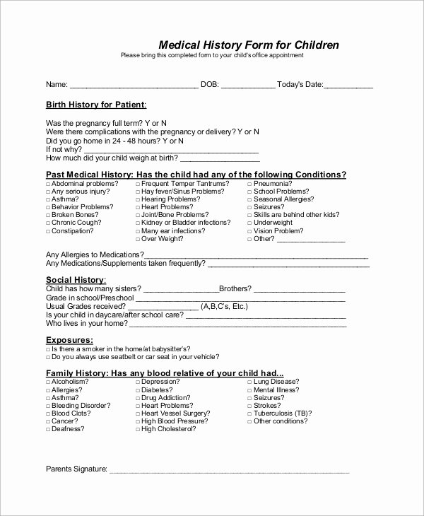 Sample Health History form Unique Sample Medical History form 10 Examples In Word Pdf