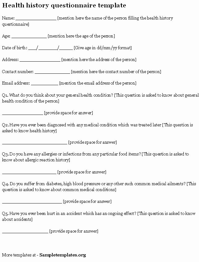 Sample Health History Inspirational Biographical Questionnaire Examples