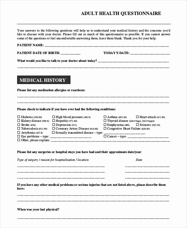 Sample Health History Lovely 35 Health Questionnaire Examples Pdf Doc