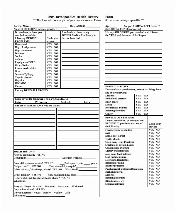 Sample Health History New 10 Health History Templates