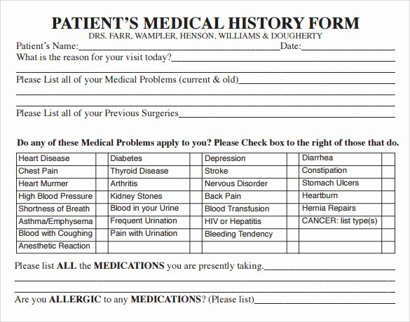 Sample Health History Unique 15 Medical History forms